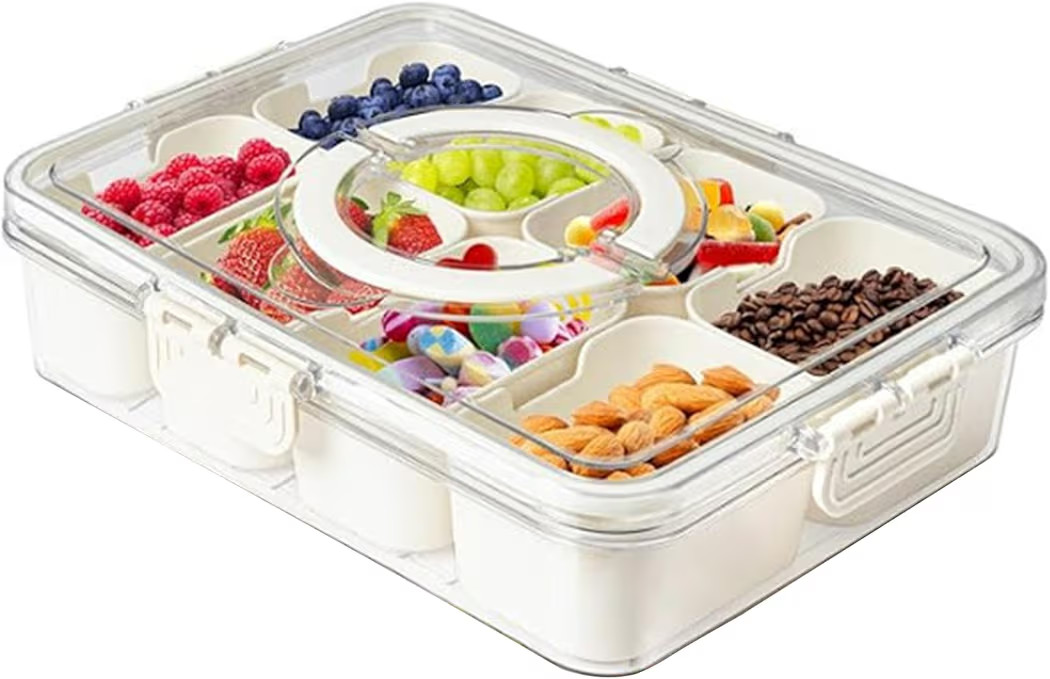 Plastic Divided Serving Tray with Lid and Handle Snack Box Charcuterie Container Portable Snack P... | Amazon (US)