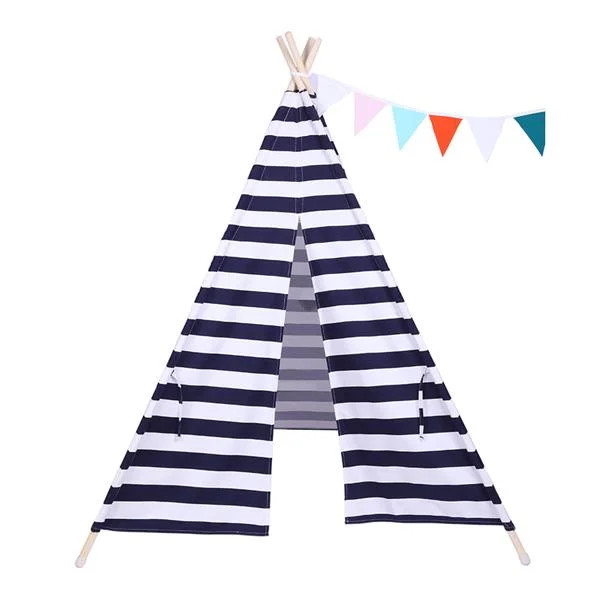 Kids Teepee Portable Kids Tent with Colorful Flag & Pocket 100% Cotton & Canvas Pinstripes Teepee... | Walmart (US)