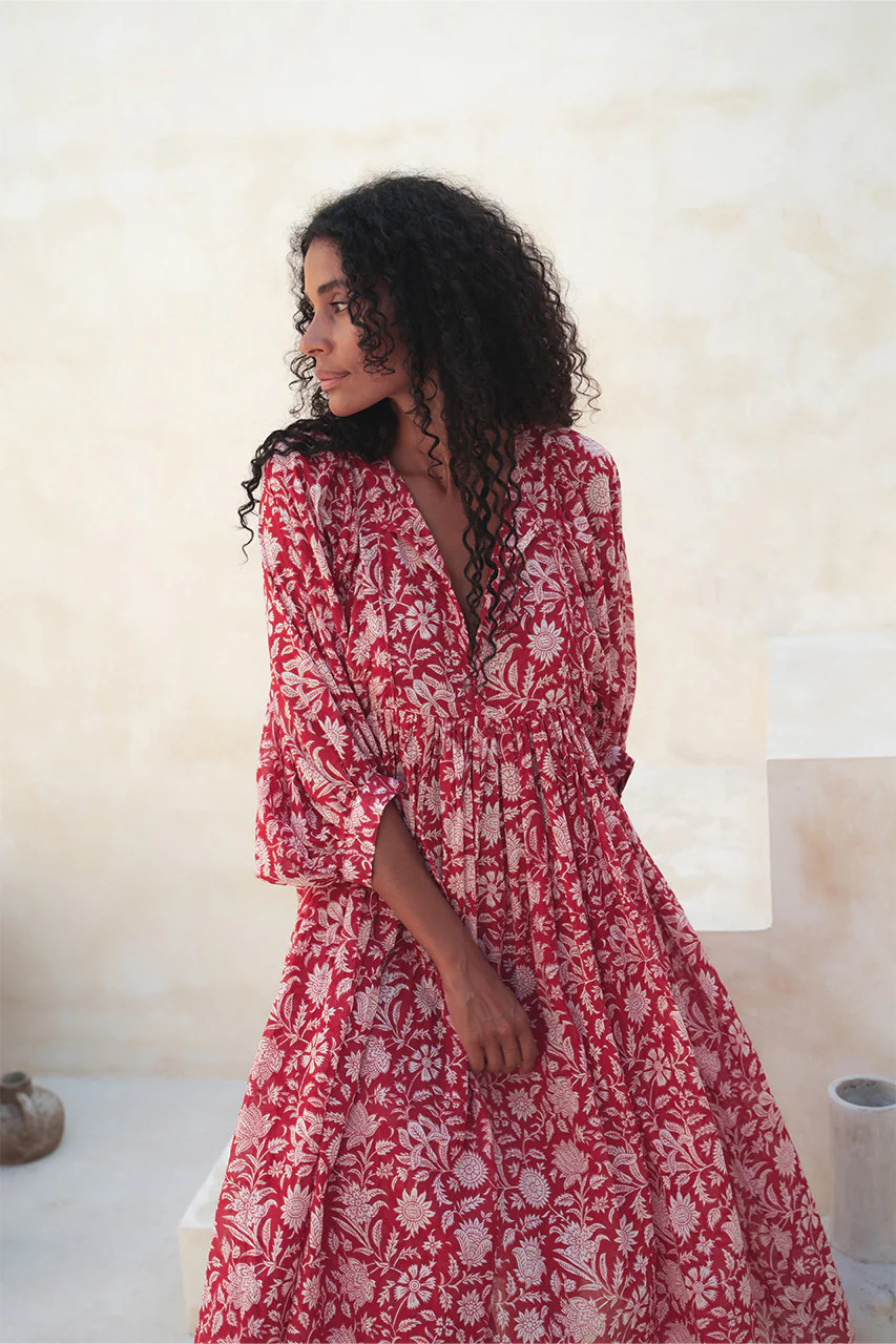 Kyra Midi Dress ~ Saffron | Daughters of India