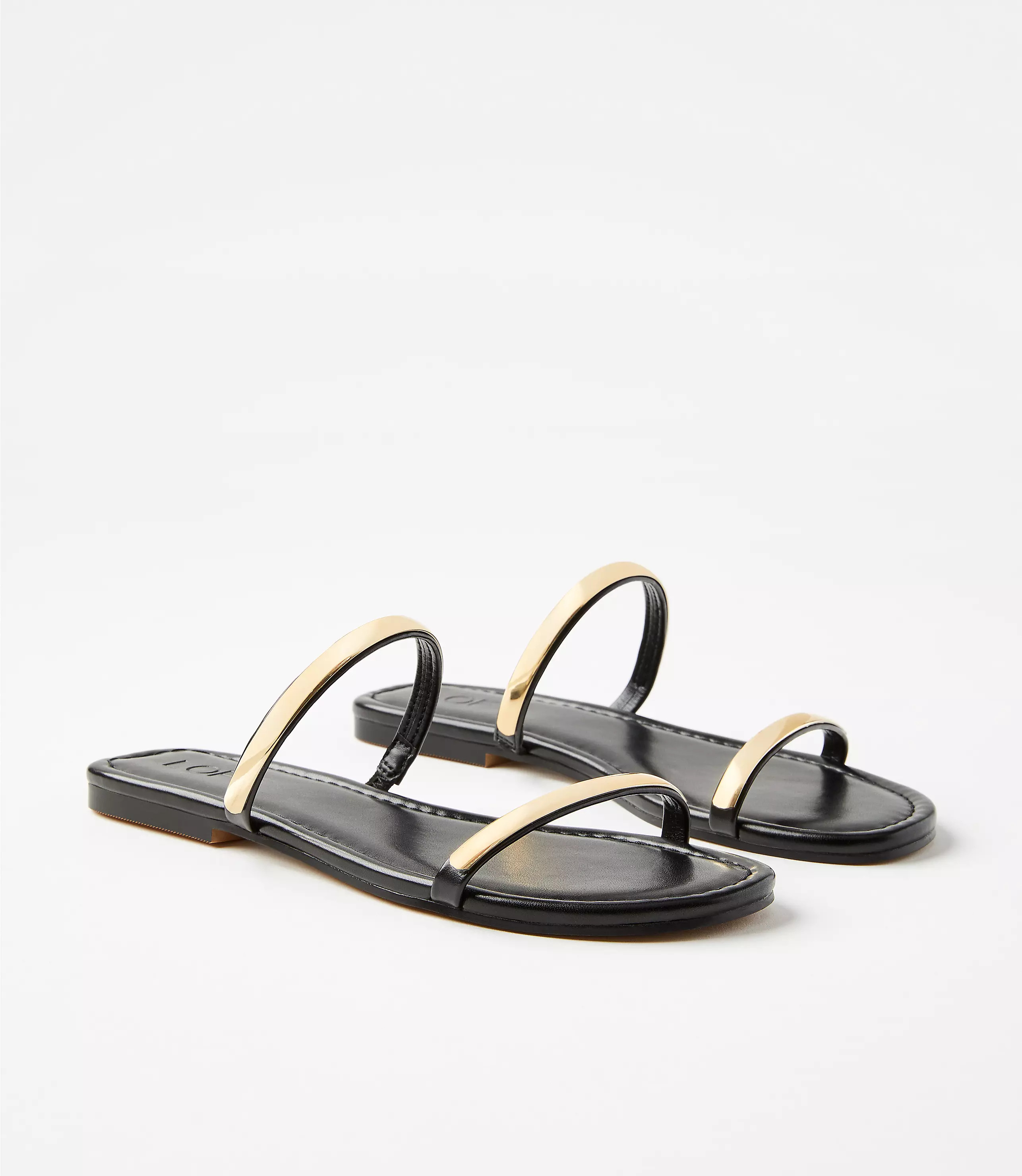 Metallic Trim Double Strap Sandals | LOFT