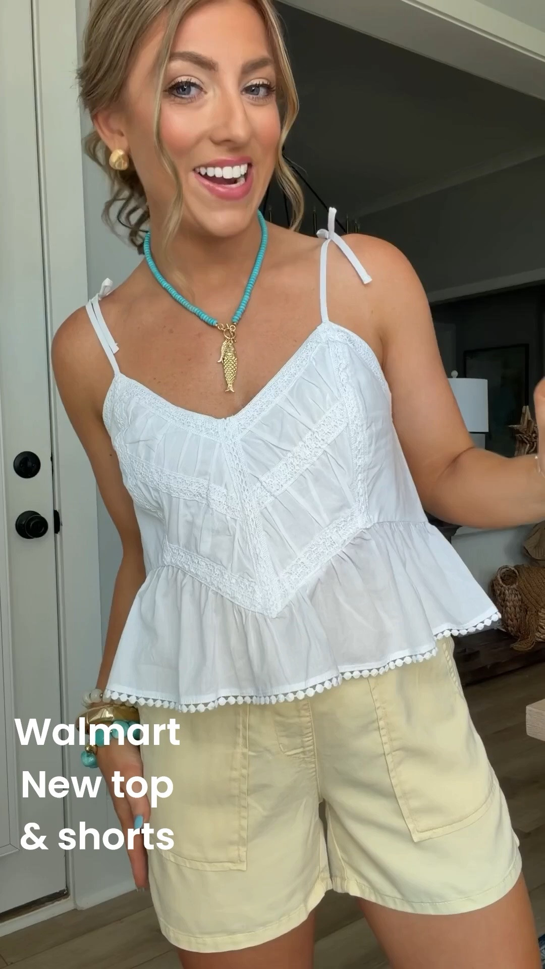 How adorable is this summer combo? ☀️ The white lace-trim tank has the prettiest feminine details, and these buttery yellow shorts add the perfect pop of sunshine. Lightweight, breathable, and easy to style, this outfit is made for warm summer days, beach trips, vacations, and weekend adventures. Finished with colorful accessories for a fun coastal-inspired look.

✨ Walmart fashion finds
✨ Summer shorts outfit
✨ Cute casual outfit
✨ Vacation outfit ideas
✨ White lace tank top
✨ Colorful summer style
✨ Walmart new arrivals

#WalmartFashion #SummerOutfit #VacationStyle #CasualChic #AffordableFashion #WalmartFinds #SummerWardrobe #BeachStyle #EverydayFashion #FashionInspiration

#LTKootd #LTKPetite
