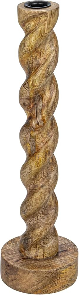 Creative Co-Op Tall Hand-Carved Mango Wood Twisted Taper Candle Holder, Natural | Amazon (US)
