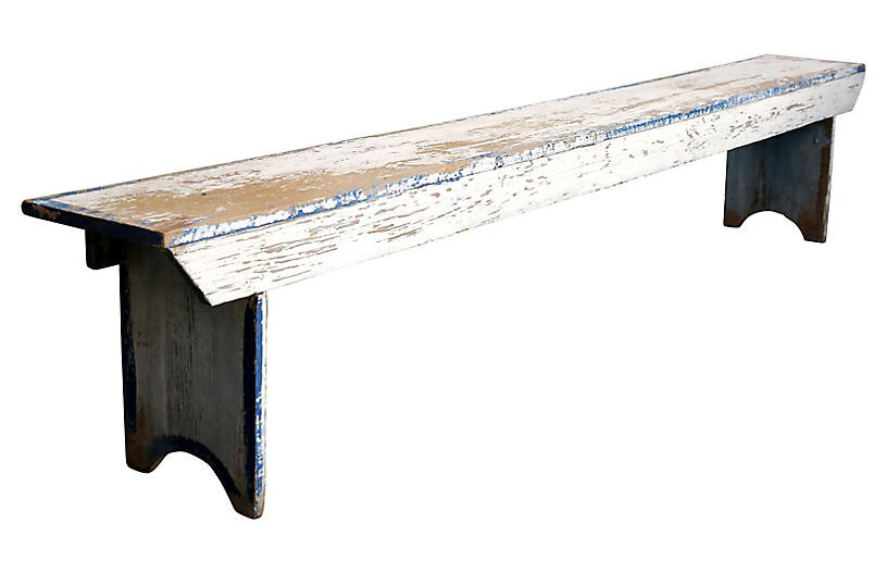 White & Blue Farmhouse-Style Bench | One Kings Lane