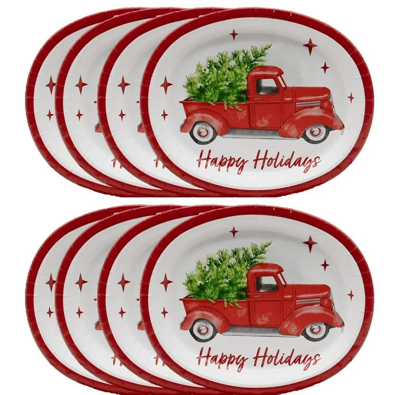 Happy Holidays Red Truck Disposable Oval Platters, 10 in x 12 in, 8 Count, by Holiday Time | Walmart (US)