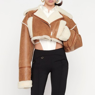 Women's Leather Faux Fur Lined Short Jacket Loose Motorcycle Lamb Wool Jackets   | eBay | eBay US