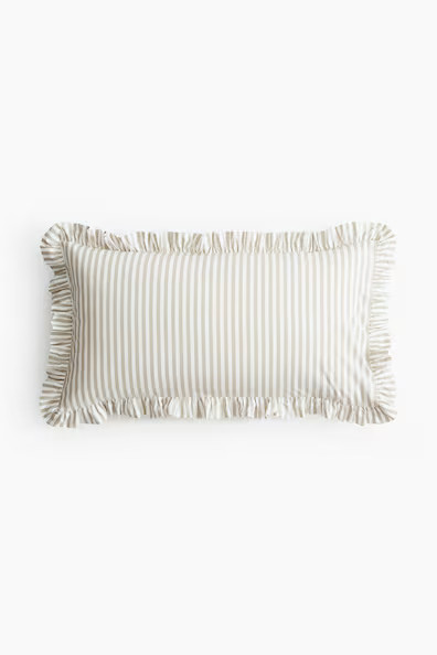 H & M - Ruffle-Trimmed Cotton Cushion Cover - Brown | H&M (US + CA)