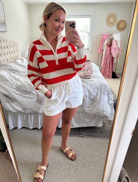 Casual summer outfit - love the sweater and linen shorts combo here! On sale at Target!

#LTKGiftGuide #LTKTravel #LTKSaleAlert