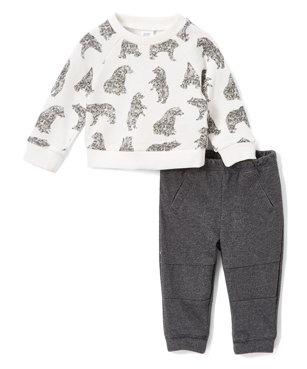 Baby Essentials Sweatpants Grey - White & Gray Bear Top Set - Infant | Zulily