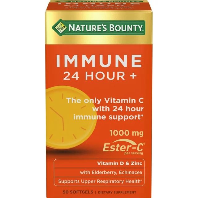 Nature's Bounty Immune 24 Vitamin C, D & Zinc for Immune Support, 1000 mg Softgels, 50 Count - Wa... | Walmart (US)