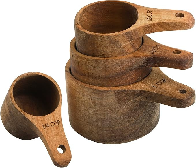 Lyellfe Set of 4 Acacia Wood Measuring Cups, Stackable Kitchen Measure Tool with Handle, Baking a... | Amazon (US)