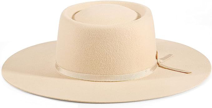 FEMSÉE Firm Wool Felt Hat - Fedora Hats for Women Ribbon Wide Brim Pork Pie Hats Winter | Amazon (US)