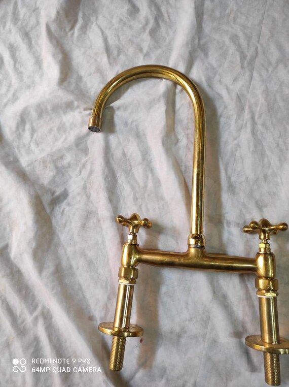 Brass Bridge Kitchen Faucet Uncoated Solid Brass Handles With | Etsy | Etsy (US)