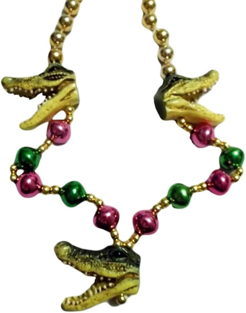 3 Alligator Heads Mardi Gras Beads Party Favor Necklace | Amazon (US)