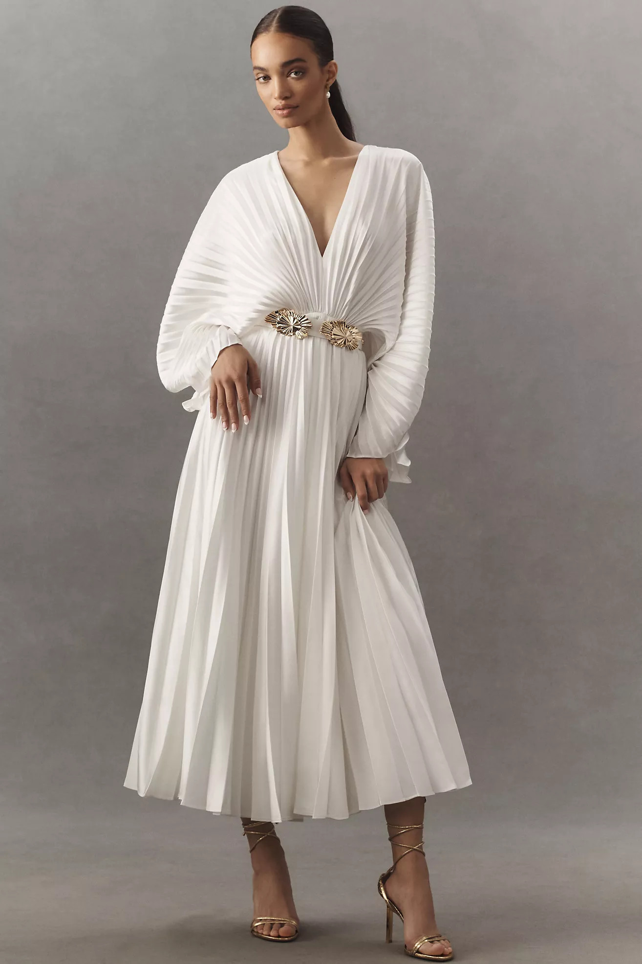 Acler Wonastow Long-Sleeve Pleated Satin Maxi Dress | Anthropologie (US)
