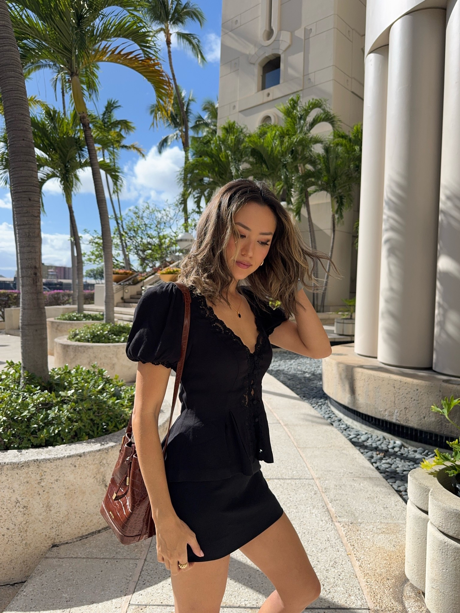 One of my favorite outfits - i found a very similar top by the same brand!! Mini skirt, lace top, black outfit, spring outfit

#LTKootd