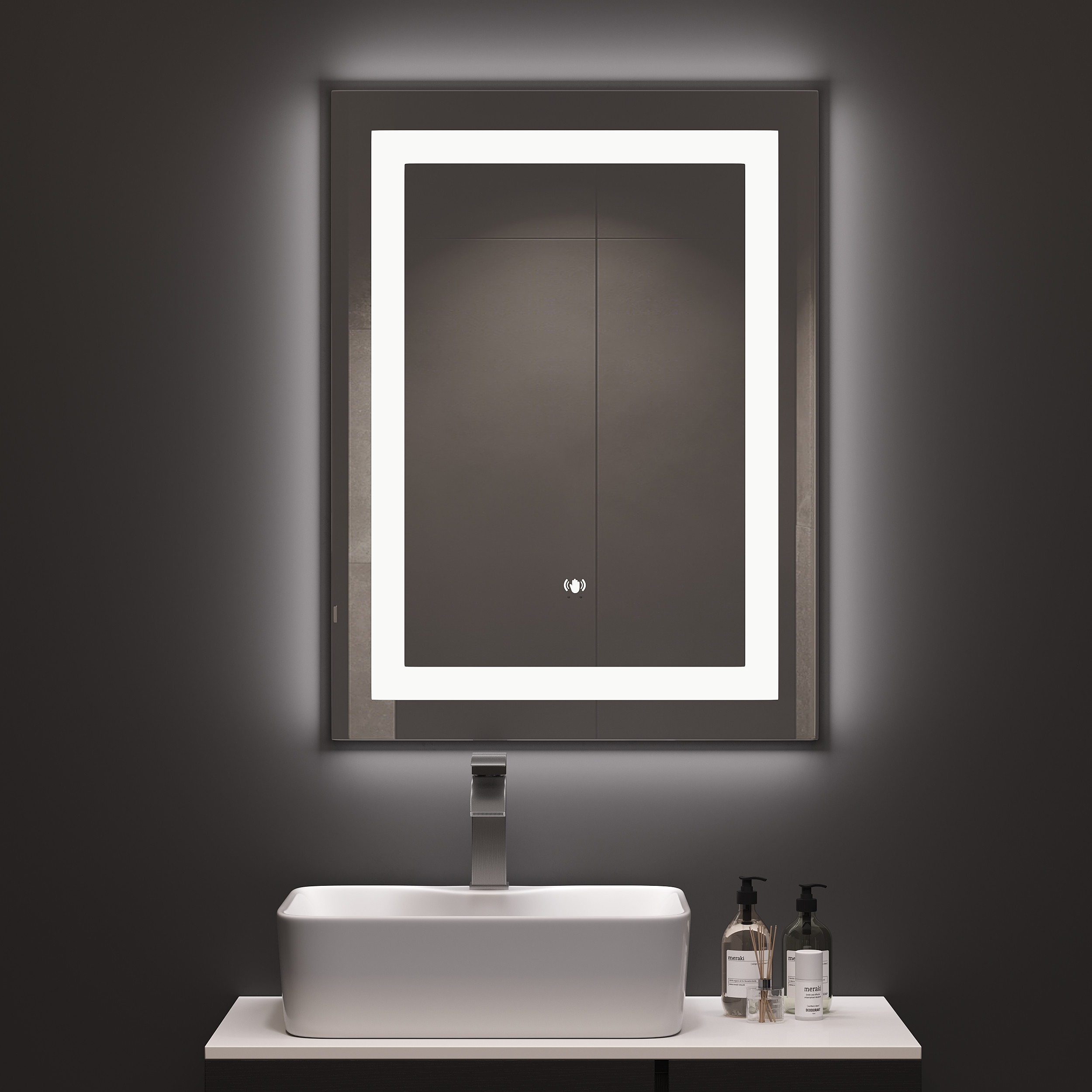 23.6"" x 31.5"" Gesture Control Frameless Rectangle LED Bathroom Mirror with Anti-Fog & Bluetooth Speaker | Homary