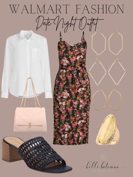Floral dress with white long sleeve button up blouse, gold jewelry, pink handbag and black woven heeled sandals from Walmart. 


#LTKfit #LTKstyletip #LTKFind