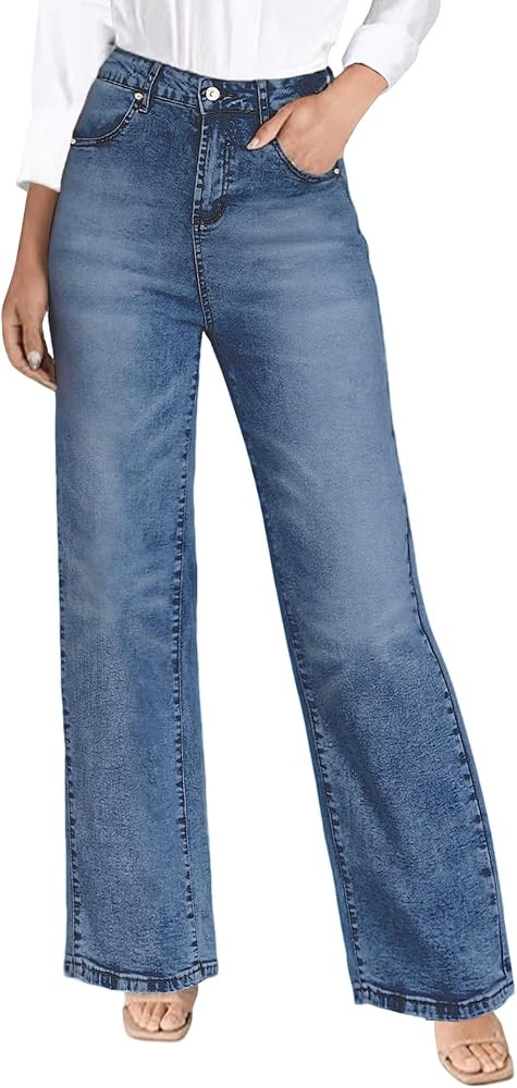 MARIASHA Wide Leg Jeans for Women Trendy Womens Straight Leg Jeans High Waisted Baggy Stretchy Lo... | Amazon (US)