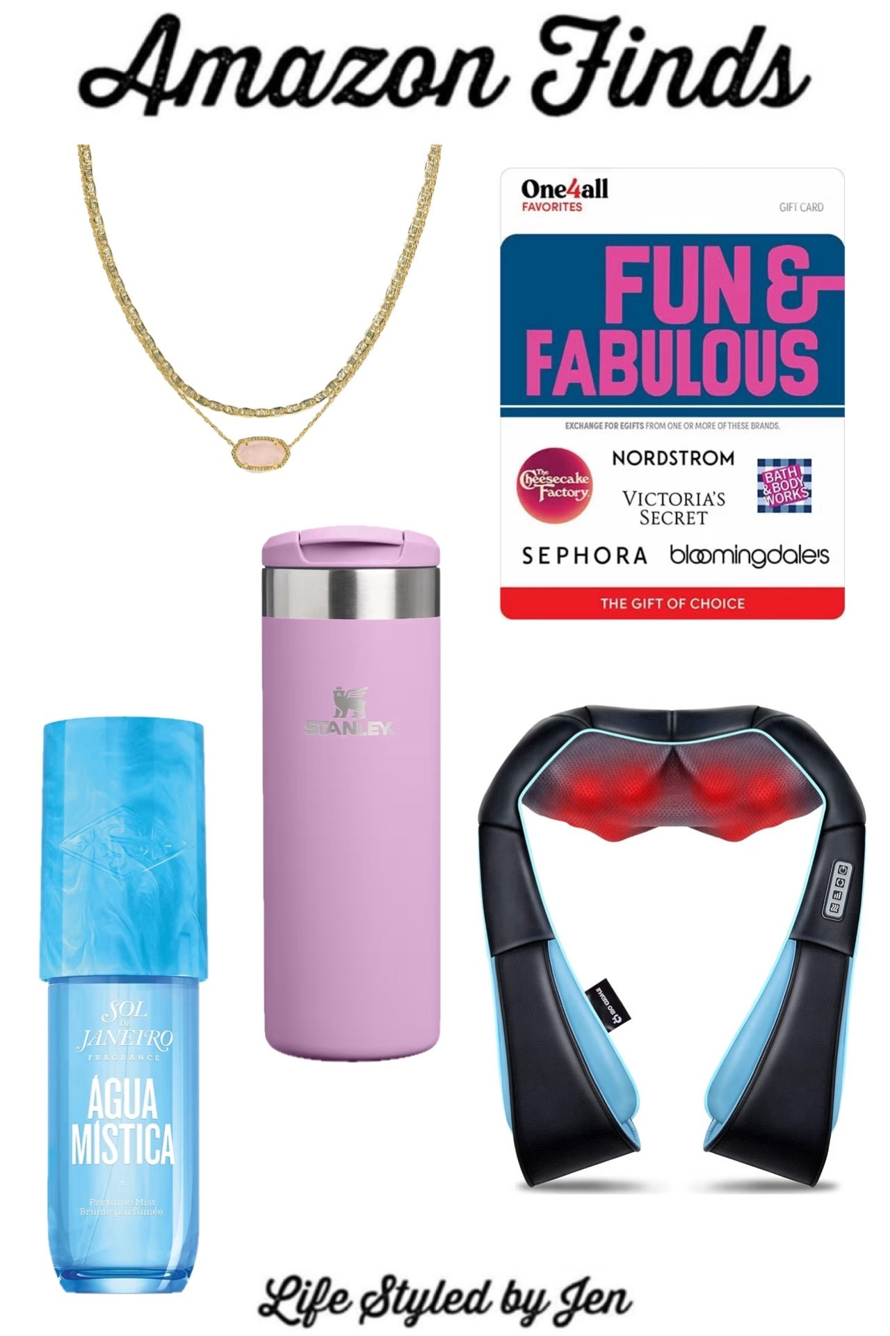 Time for this week’s Amazon Finds - five items from Amazon that are definitely worth checking out! 🎉

✔️ Kendra Scott Elisa Multi Strand Necklace - this super hard to find version of the Kendra Scott Elisa is sold out at their actual website, but Amazon has a small quantity still available from their distribution partnership with KS! I wanted to feature this, as I’ve been asked a few times to share if I ever found this in stock. Also happens to be on sale right now - such a beautiful necklace. ✨ 

✔️ SOL de Janeiro Agua Mistica Fragrance Spray - such a lovely scent from Sol de Janeiro that is limited edition and not easy to find! It has such a fresh, clean smell to it, and also is on sale currently! 🩵

✔️ Lilac Stanley AeroLight Bottle - I grabbed this earlier this year since I often take coffee on the go and like having a variety of travel mugs.  Love the slim silhouette of this bottle that easily fits in cup holders or even bags, plus it keeps coffee hot for hours on end. Flash Deal on this particular color right now also!

✔️ Fun & Fabulous Gift Card - Amazon has this on Lightning Deal again today, and I wanted to feature this since the options on this gift card are fantastic! Fan favorite retailers and restaurants included to give someone excellent options of how to use it. 

✔️ Mo Cuishle Shiatsu Back Shoulder and Neck Massager with Heat - this great item would be perfect for anyone who could use some relaxation. Works so well at soothing sore or tight muscles, and the added heat is wonderful. On sale right now, and ships quickly! 

#amazon #amazonfinds 

#LTKSaleAlert #LTKGiftGuide #LTKHoliday