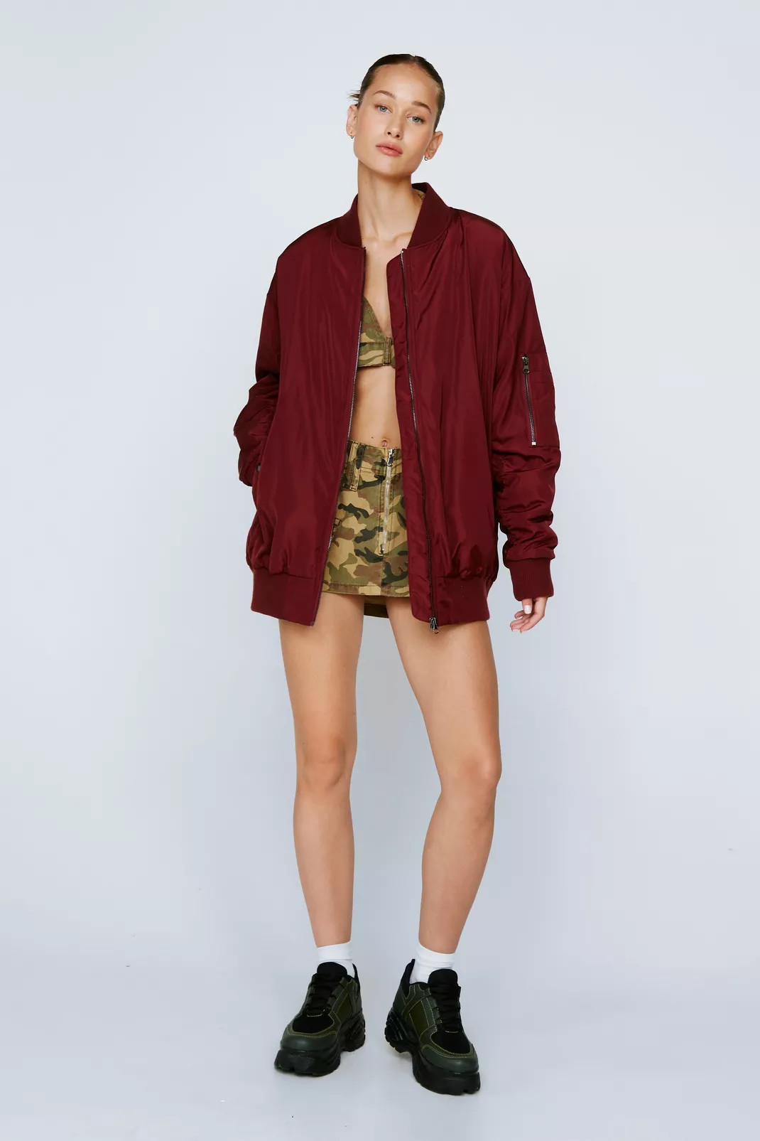Ruched Sleeve Oversized Bomber Jacket | Nasty Gal UK (+IE)