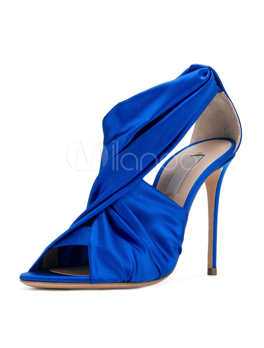 Blue Evening Shoes Satin High Heel Sandals Open Toe Criss Cross Dress Shoes For Women | Milanoo