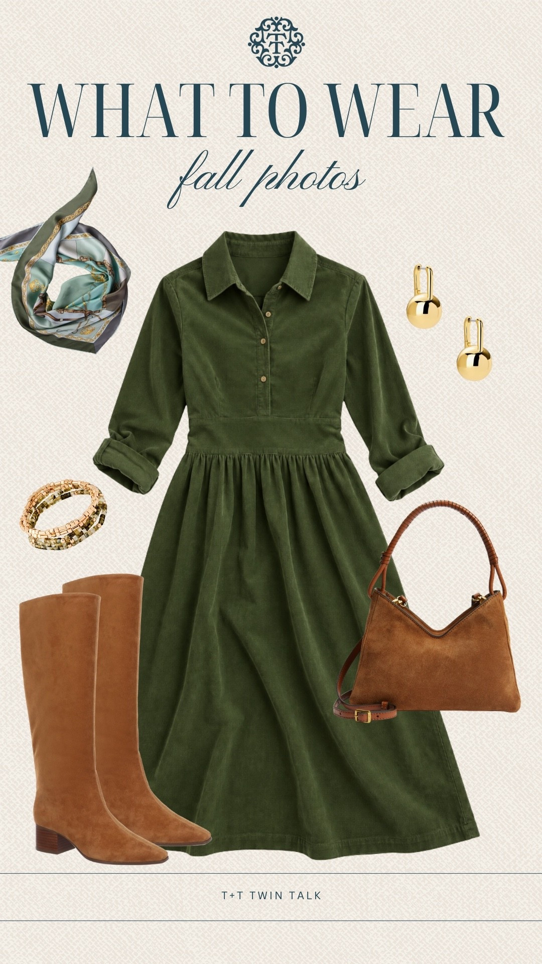 T+T, what to wear! This Talbots dress is such a pretty choice for fall photos, especially with the olive green color and warm brown accessories. I’d wear this for a pumpkin patch, outdoor brunch, or a cozy fall day out.

#LTKSeasonal #LTKOver40 #LTKMidsize
