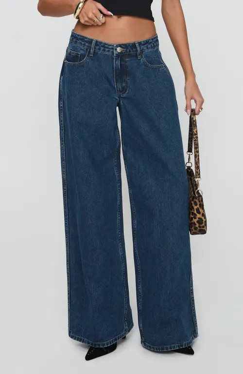 Princess Polly Ramos Low Rise Wide Leg Jeans in Dark Blue Wash at Nordstrom, Size 4 | Nordstrom