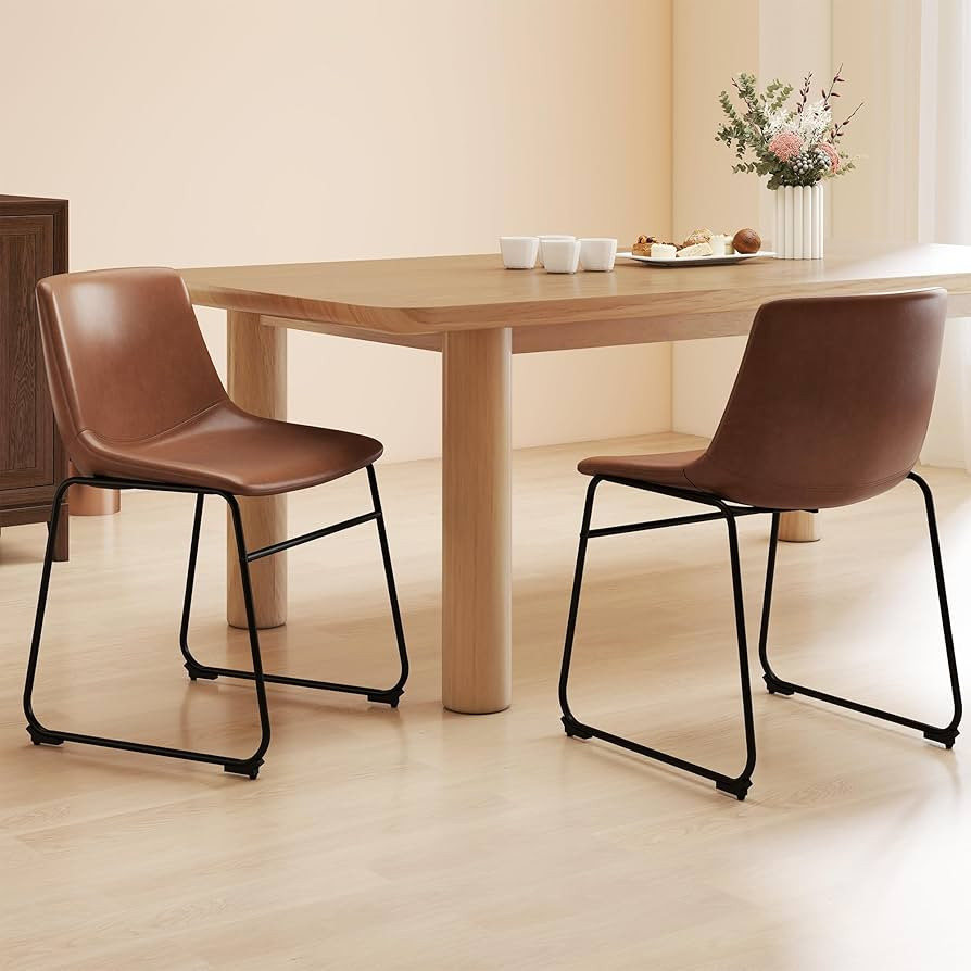 LSSBOUGHT Dining Chairs Set of 2, Mid-Century Modern Dining Room Chair Kitchen Chairs, PU Leather... | Amazon (US)