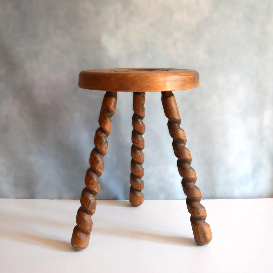 Vintage French Wooden Stool, Tripod Stool Spiral Barley Twist Legs, Bullseye Seat, Farmhouse Kitc... | Etsy (US)