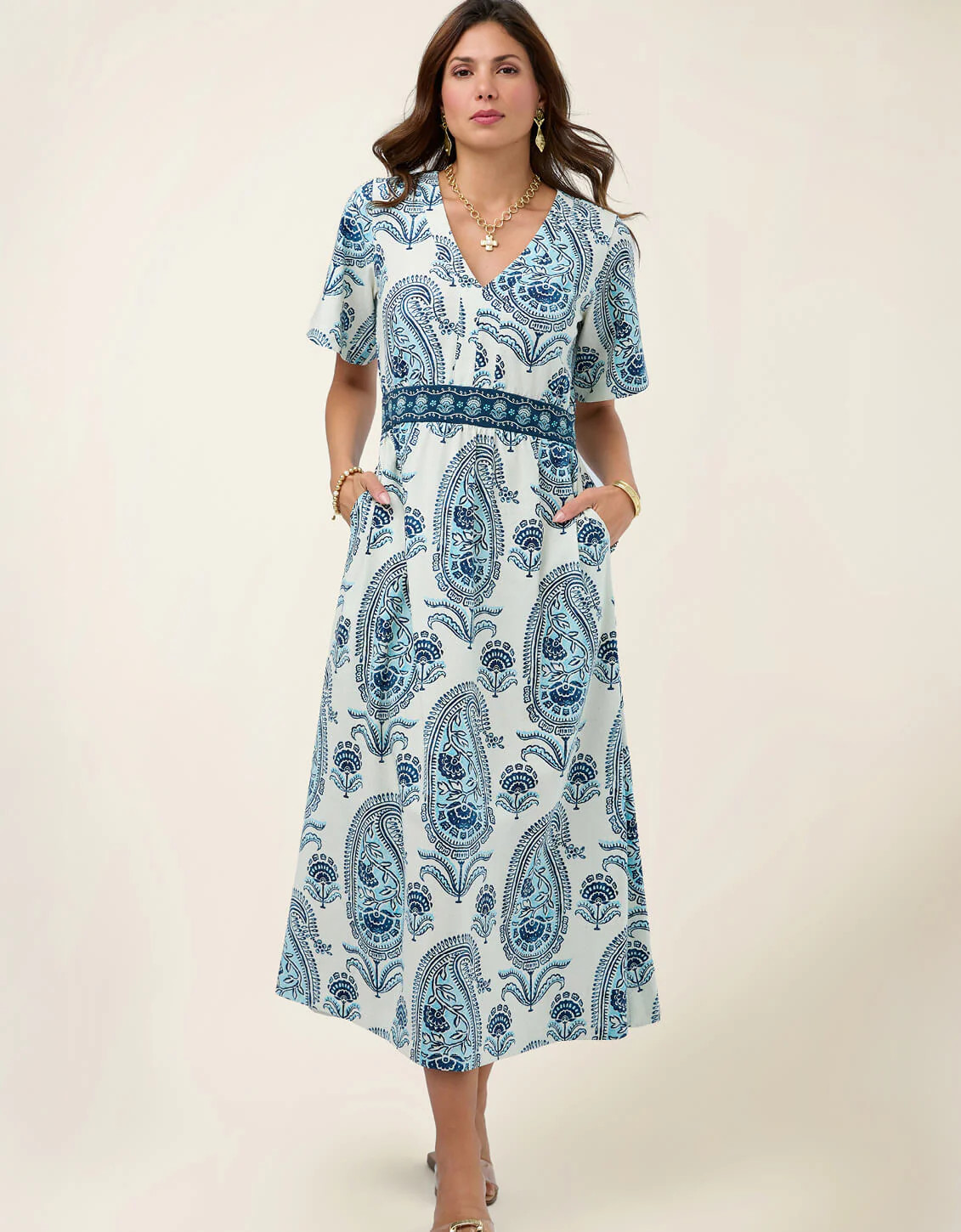 Yasmine Midi Dress Flagler Paisley Blue | Spartina 449