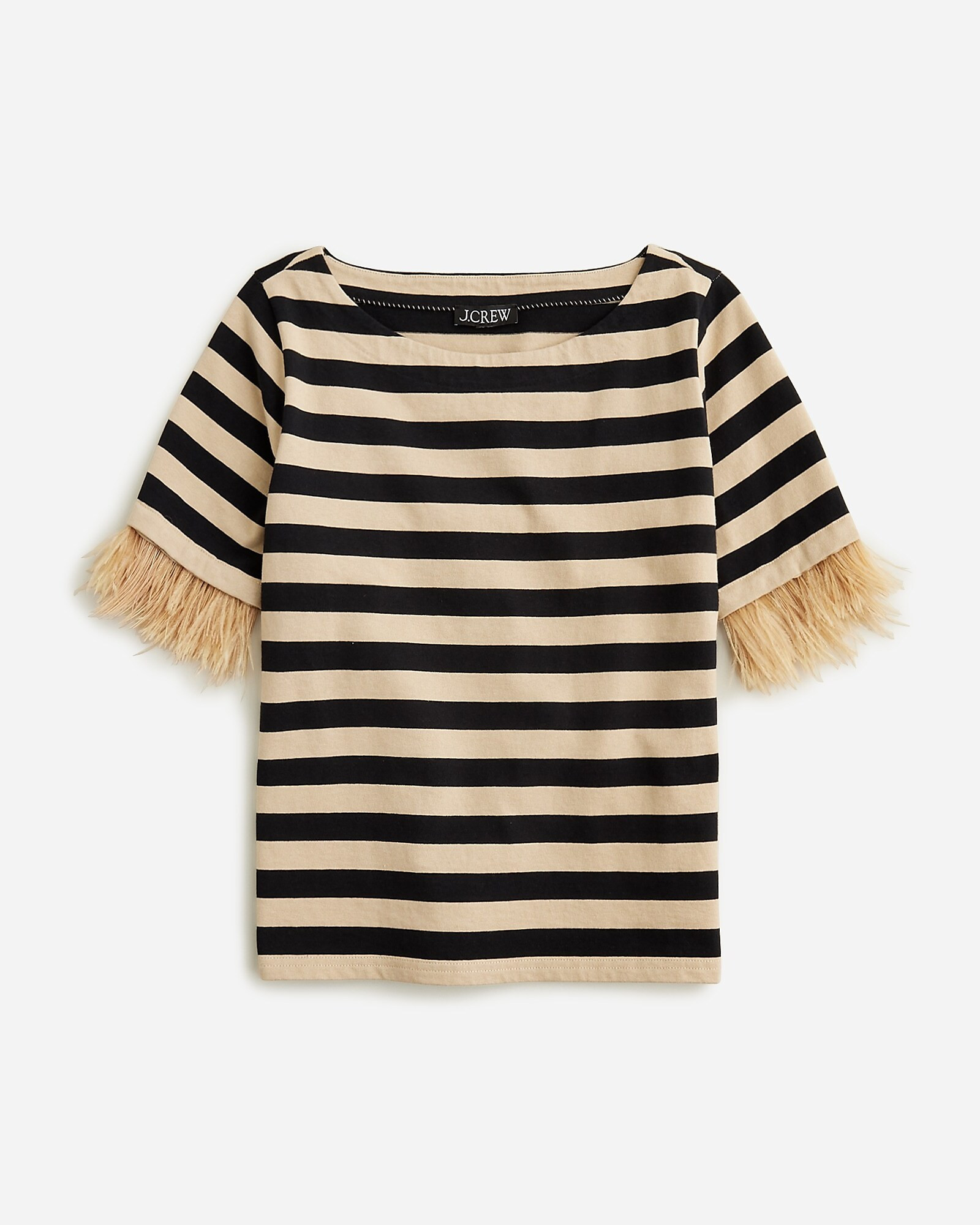 Mariner jersey cropped striped boatneck T-shirt with feathers | J. Crew US