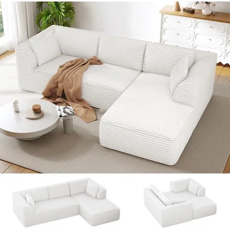 Neche 106" Modular Sectional Sofa with Chaise, Deep Seat Comfy Cloud Couch Corduroy L Shaped Sofa Sectional Couches for Living Room Bedroom, No Assembly Required (Beige, Right-Facing Chaise) | Walmart (US)