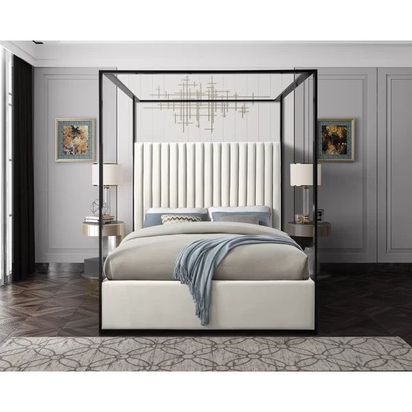 Gianluca Cream Velvet Upholstered Canopy Bed | Wayfair North America