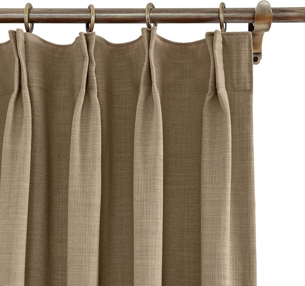 ChadMade 50" W x 96" L Polyester Linen Drape with Blackout Lining Pinch Pleat Curtain for Sliding... | Amazon (US)