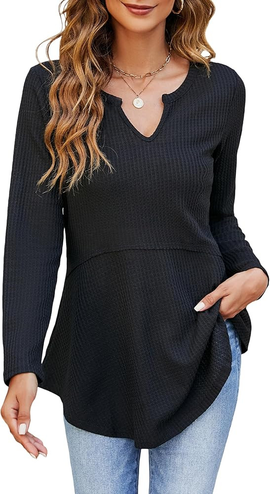 Blooming Jelly Womens Tunic Tops Casual Waffle Knit Work Shirts Loose Fit V Neck Fall Fashion 202... | Amazon (US)
