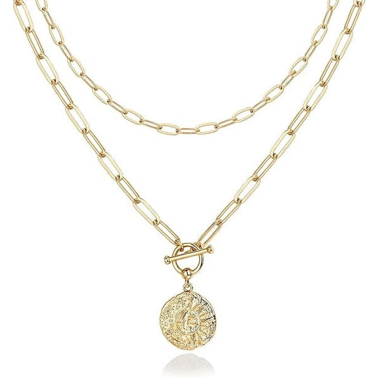 PAVOI 14K Gold Plated Layered Sun and Lock Pendant Necklace | Layering Necklaces for Women | Dain... | Walmart (US)