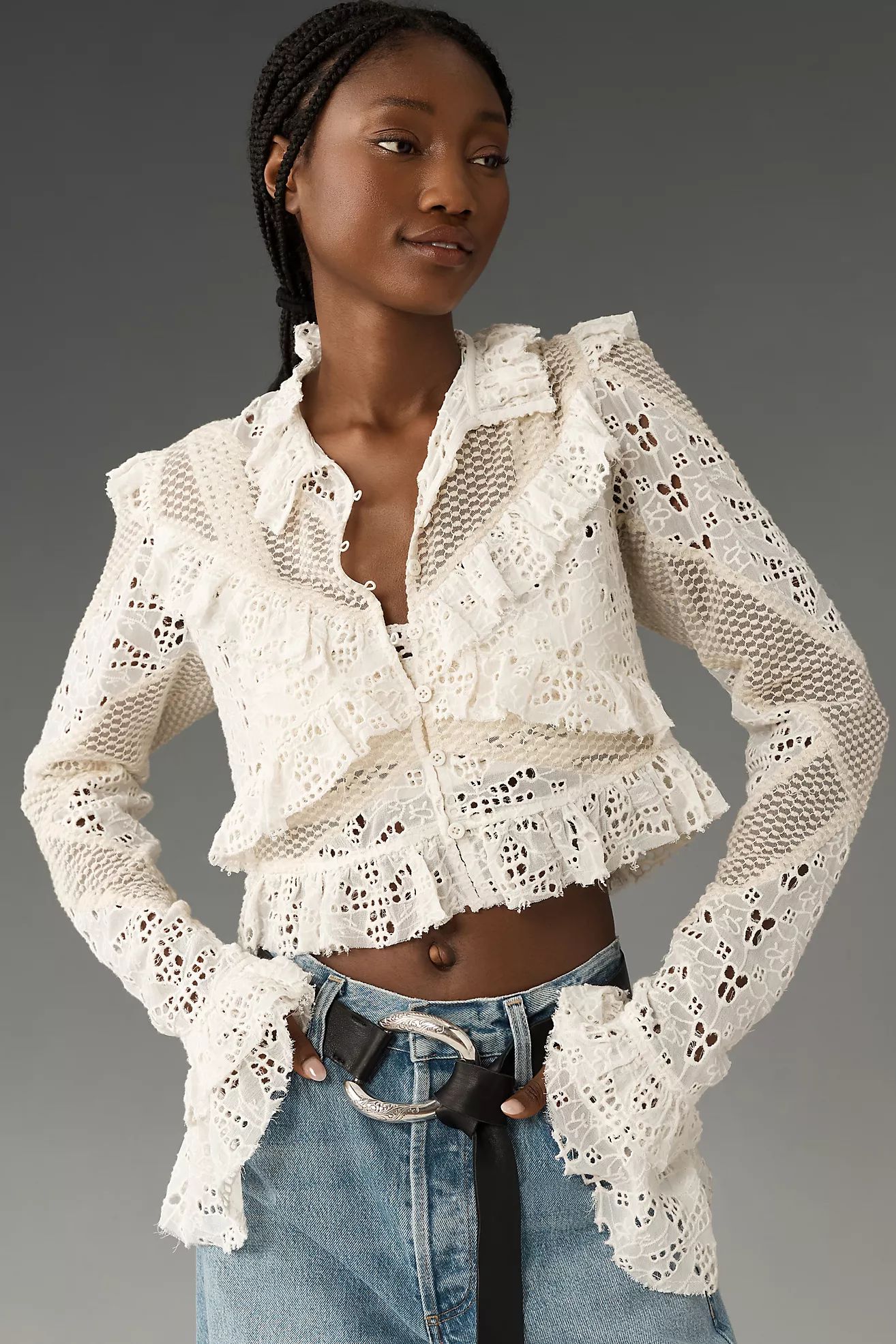 By Anthropologie Embroidered Lace Cropped Jacket | Anthropologie (US)