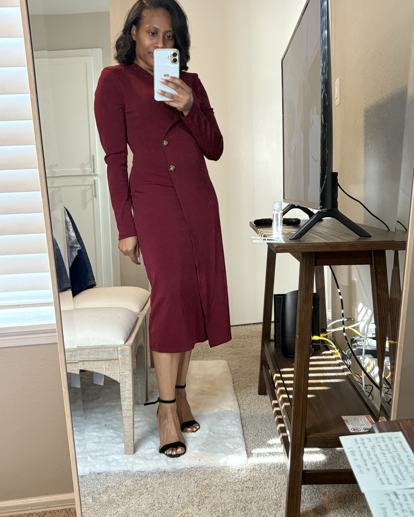 Honestly, this dress is growing on me. I wasn’t sure at first because it makes me look older but also provides that professional look. I’ve been thinking about pairing it with a belt to give it more depth and distinction. What do you think? 

Love the color. I’m trying out burgundy to see how I like it, to add a little color to my wardrobe especially for the fall/winter.

#dress #shein 

#LTKWorkwear #LTKHoliday #LTKootd