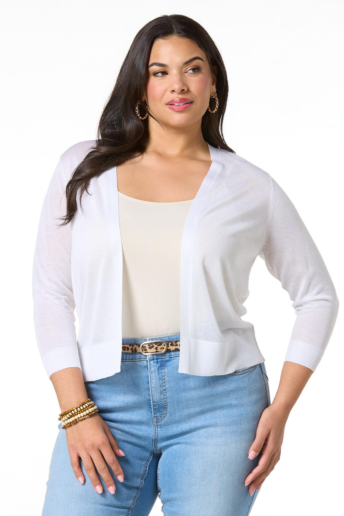 Plus Size Solid Sheer Cardigan - Red | Cato Fashions