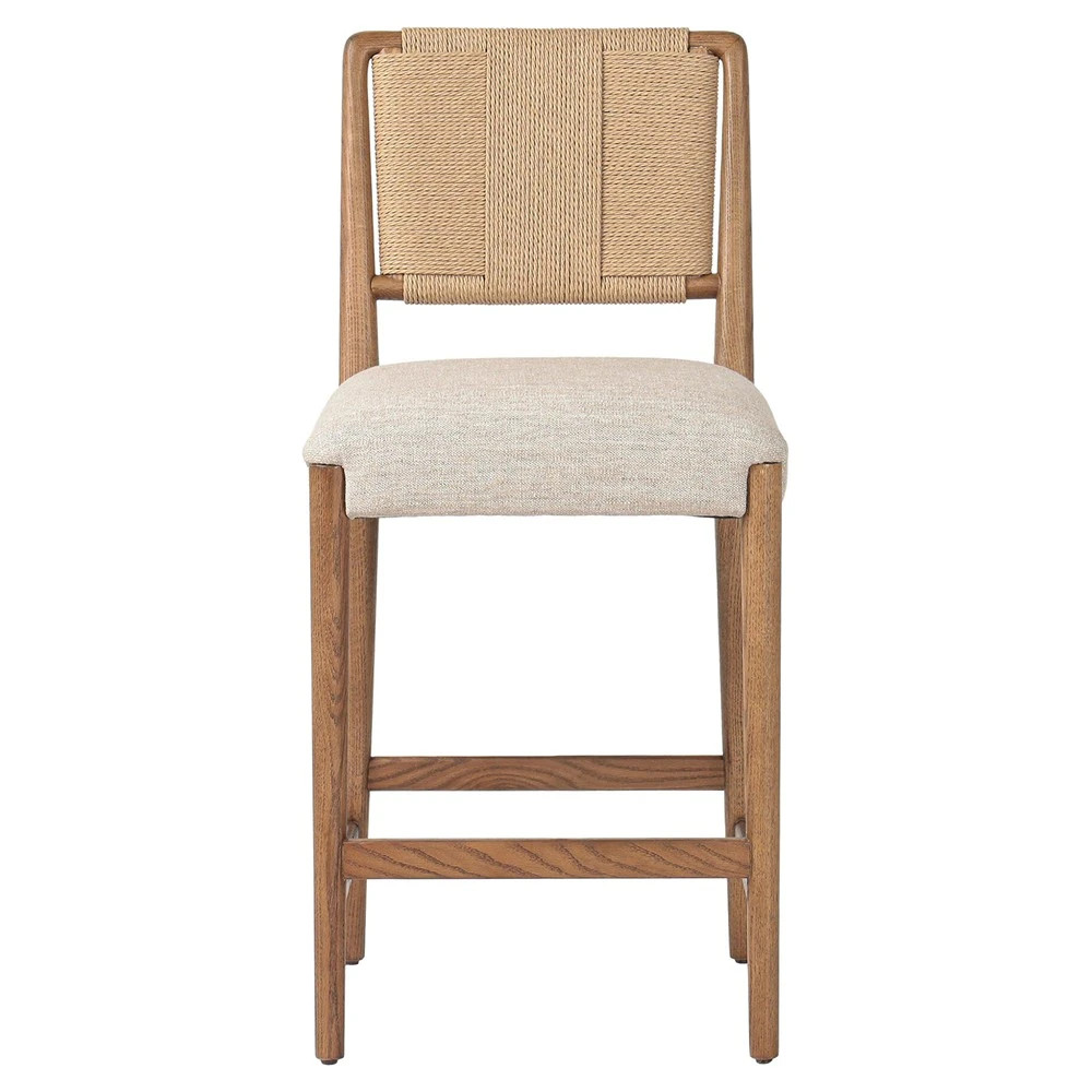Russ Coastal Beach Beige Performance Natural Oak Counter Stool | Kathy Kuo Home
