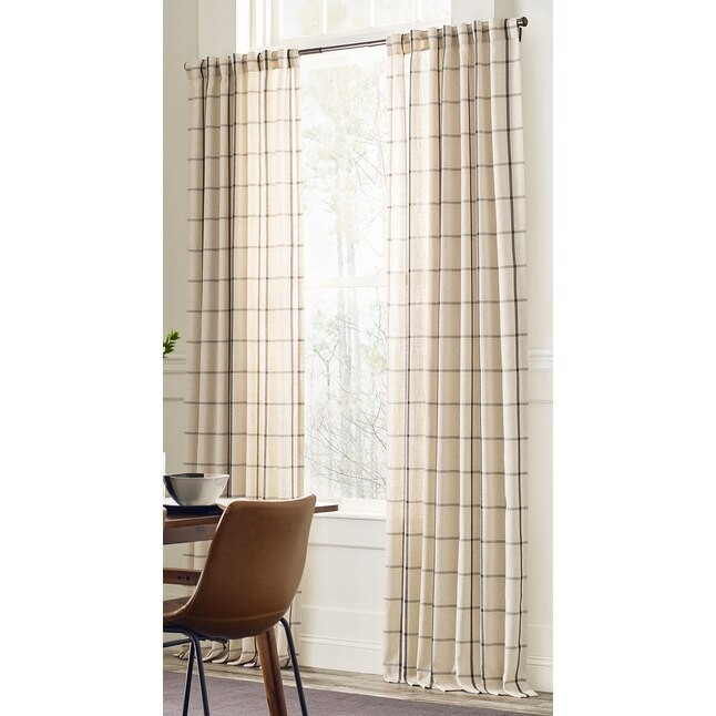 allen + roth 84-in Black Plaid Light Filtering Back Tab Single Curtain Panel | Lowe's