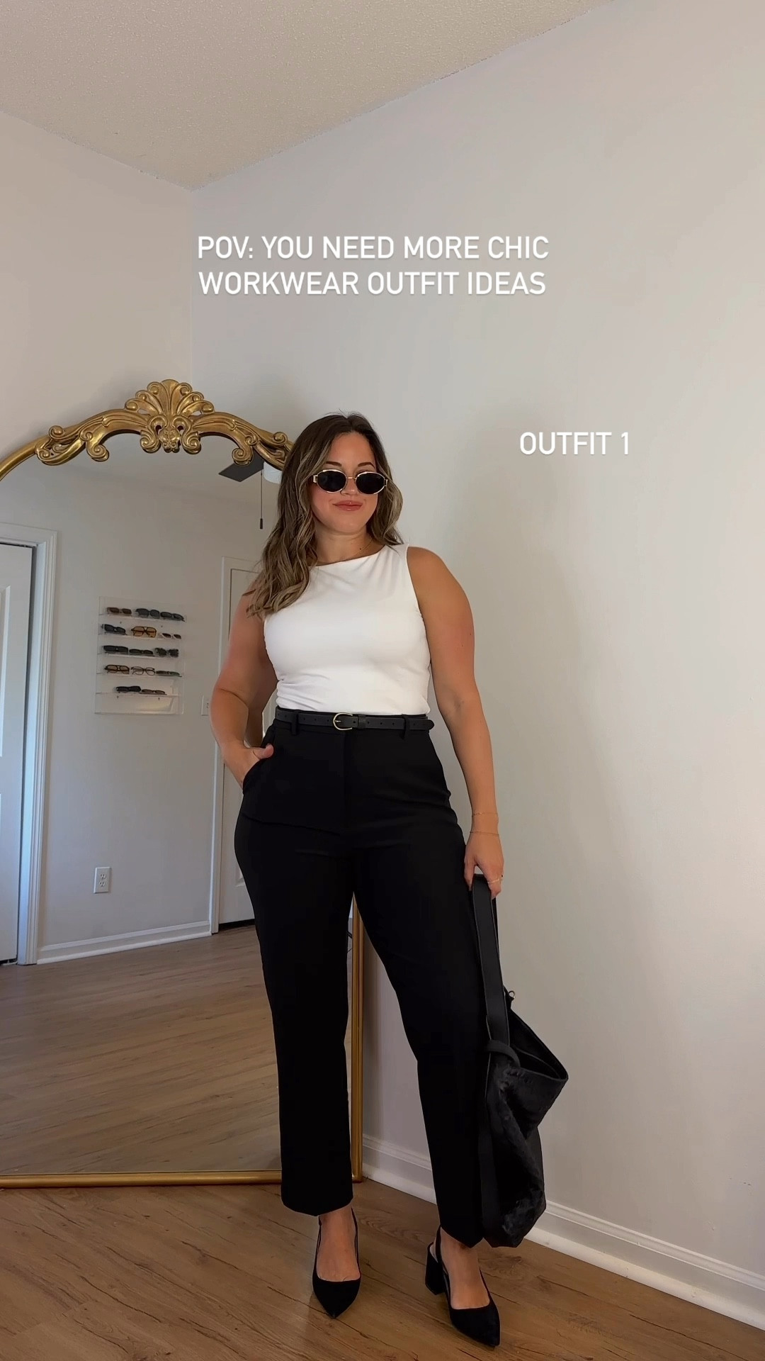 Tops: medium 
Bottoms: sized up 1 size except for in the wide leg stripe pant

#LTKCyberWeek #LTKWatchNow #LTKWorkwear