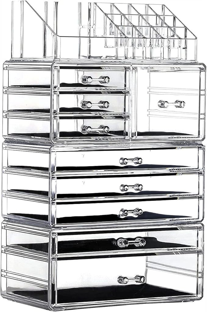 Cq acrylic Makeup Organizer Skin Care Large Clear Cosmetic Display Cases Stackable Storage Box Wi... | Amazon (US)