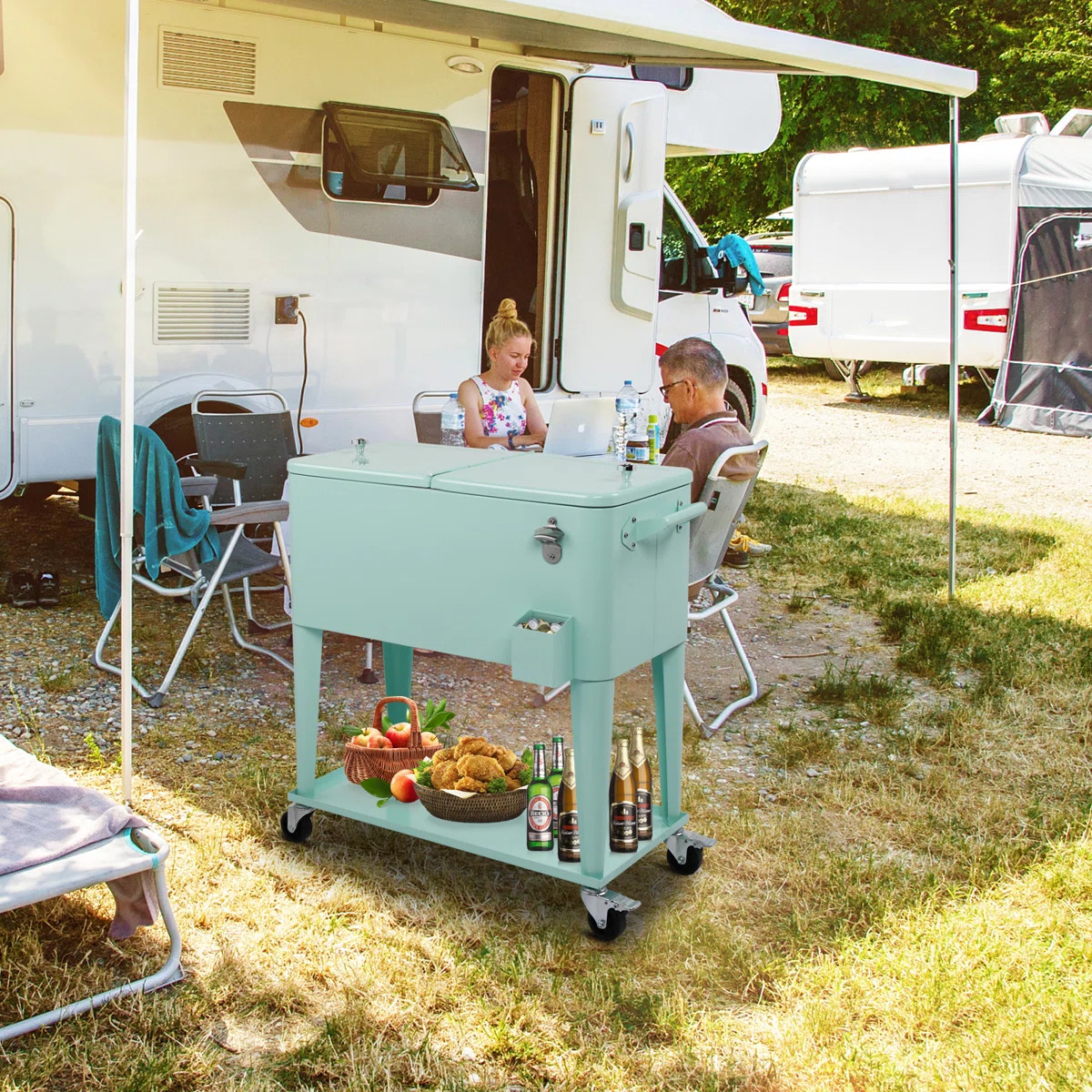 80 Qt. Outdoor Rolling Cooler Cart Storage Cabinet | Wayfair North America