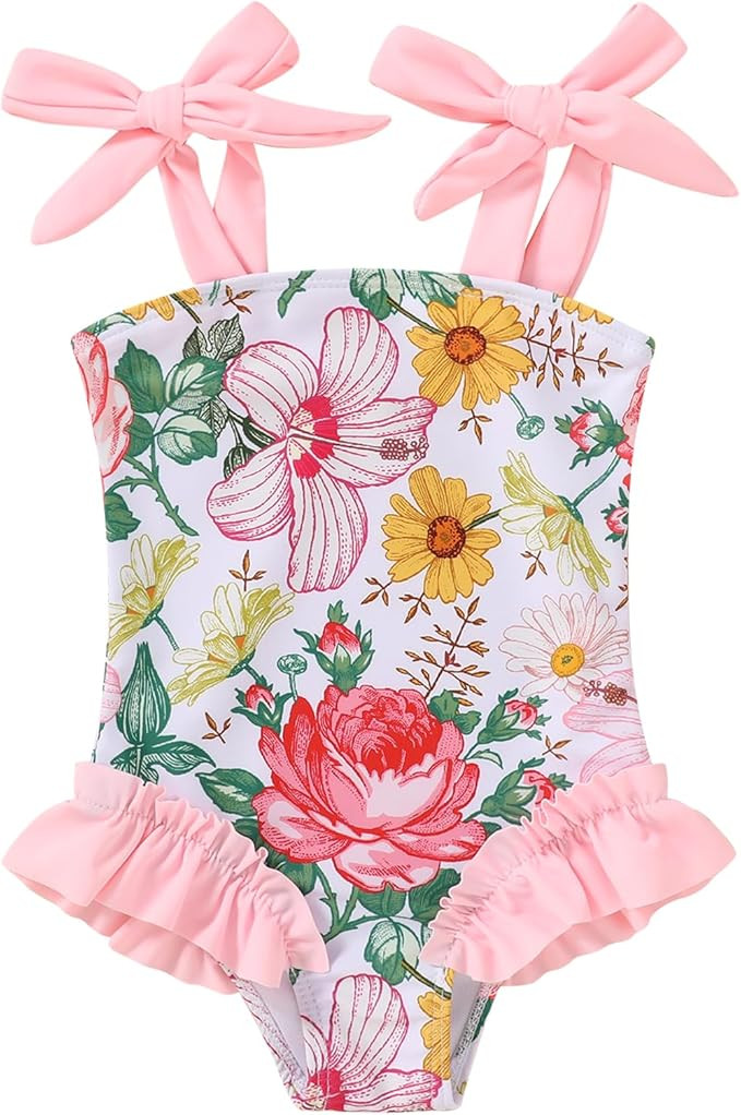 Toddler Baby Girl Swimsuit Color Block One Piece Bathing Suits Summer Beach Swimwear | Amazon (US)