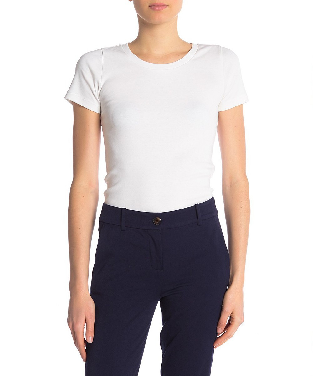 J.Crew Women's Tee Shirts WHITE - White Ribbed Tee - Women | Zulily