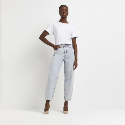 Blue high waisted tapered jeans | River Island (UK & IE)