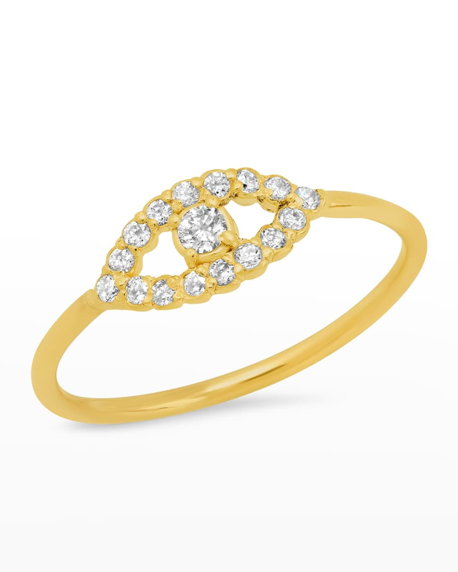 Jennifer Meyer 18k Yellow Gold Diamond Mini Open Evil Eye Ring, Size 6.5 | Neiman Marcus