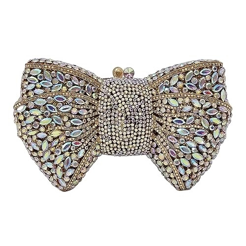 HUANG ZHUANG Bowknot Luxury Crystal Clutch Women Glitter Rhinestone Evening Bag for Party Wedding | Amazon (US)