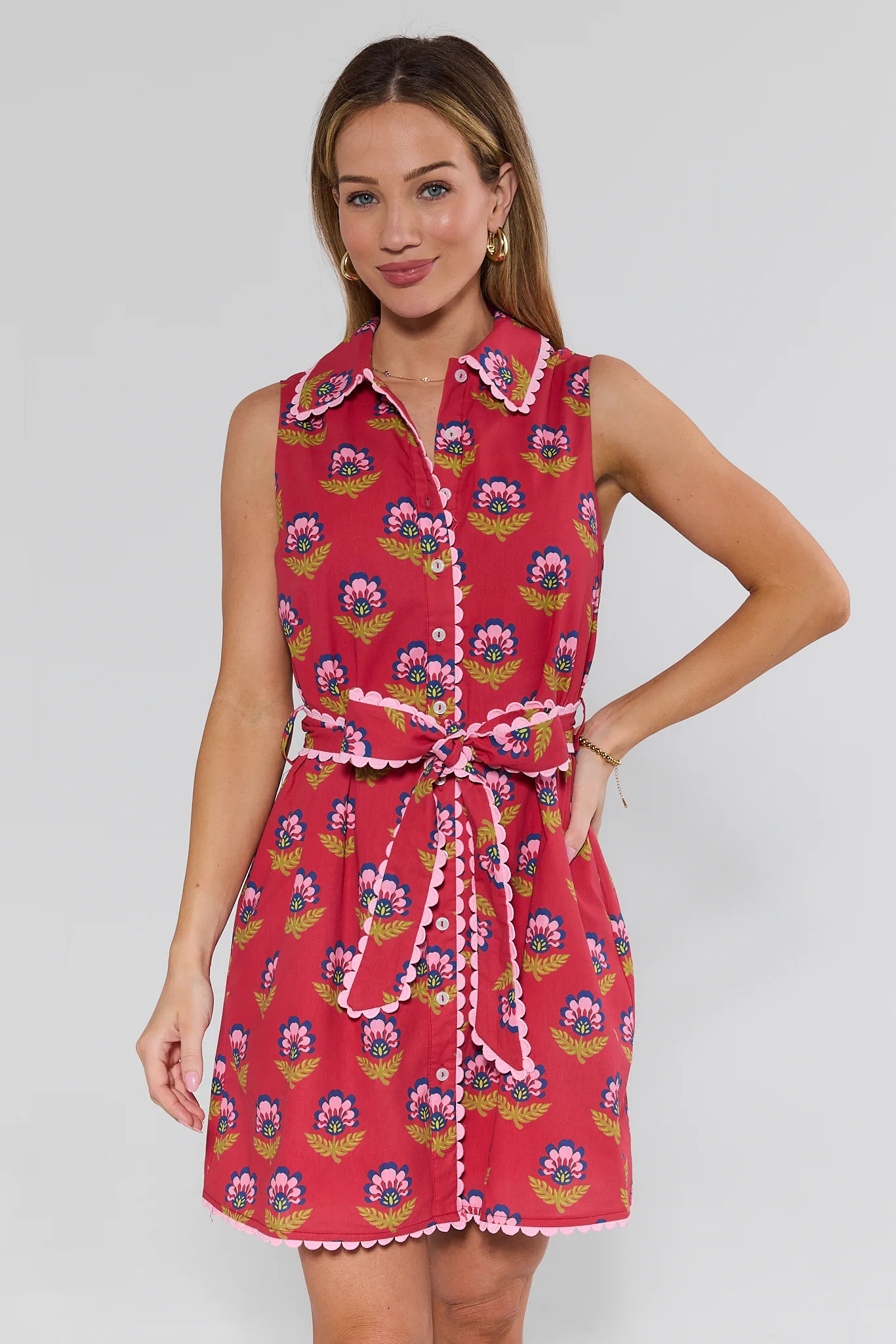 Anya Red Floral Block Print Dress | Avara